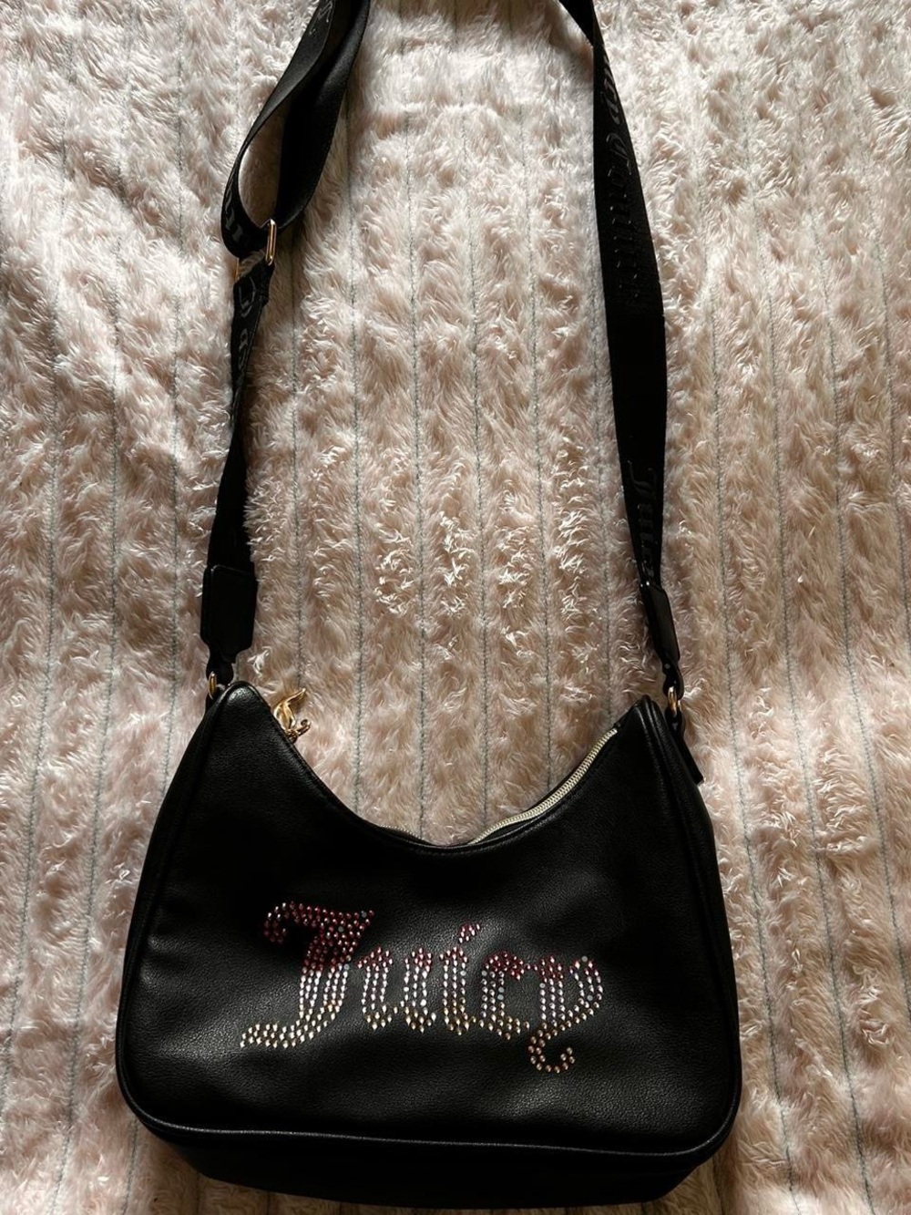 Juicy Couture Black Shoulder Bag with Rhinestone Logo